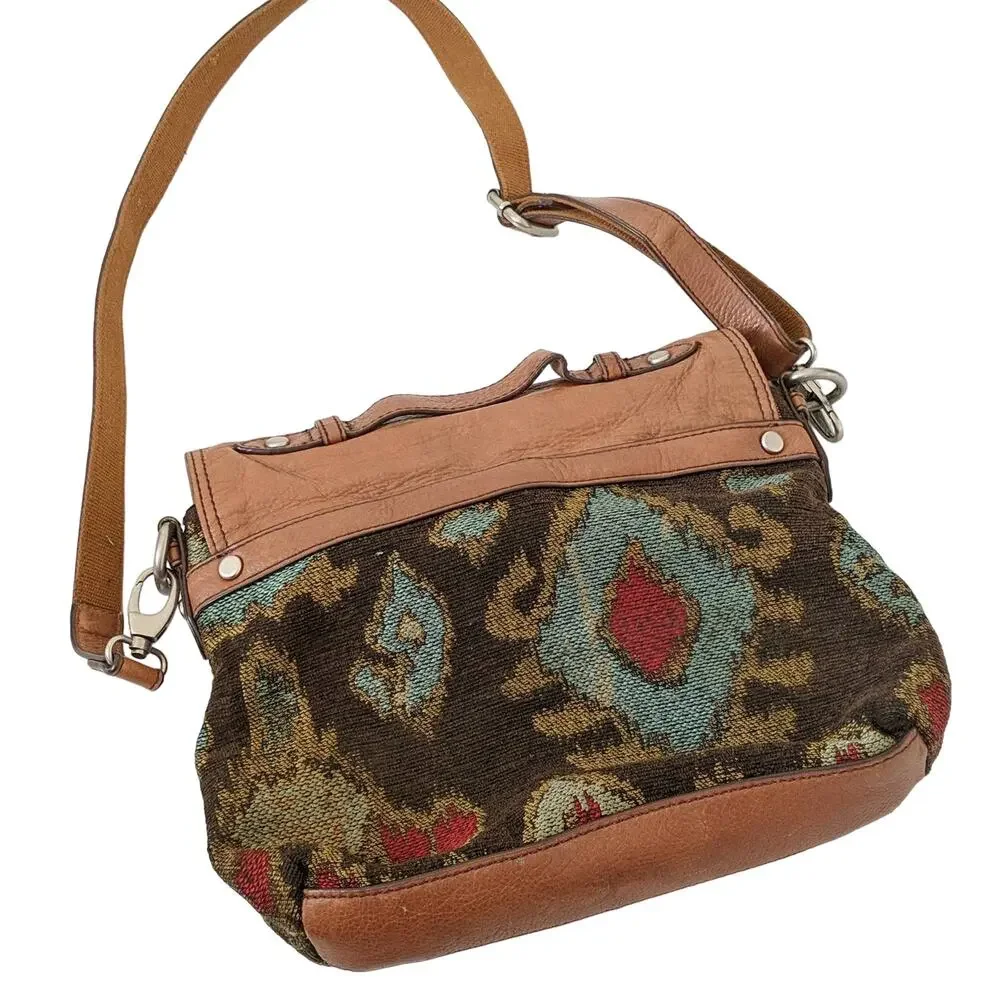 Long Live Vintage Fossil 1954 Maddox Brown Leather Tapestry Messenger Purse RARE